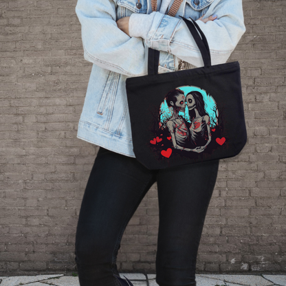 Zombie Love Zippered tote bag gift for horror fan reusable shopping tote punk Valentine zombie horror tote bag gift for her