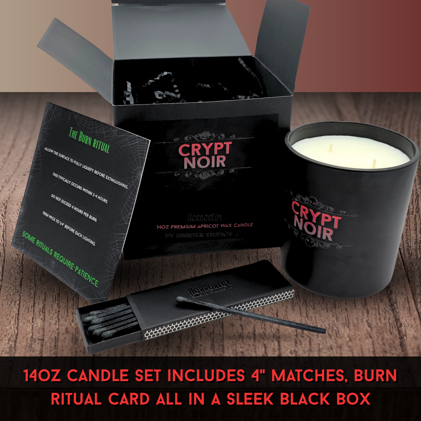 Crypt Noir HorrorLux Dragons Blood Candle & Wax Melts, Gothic Luxury Patchouli Clove Horror Candle Gift