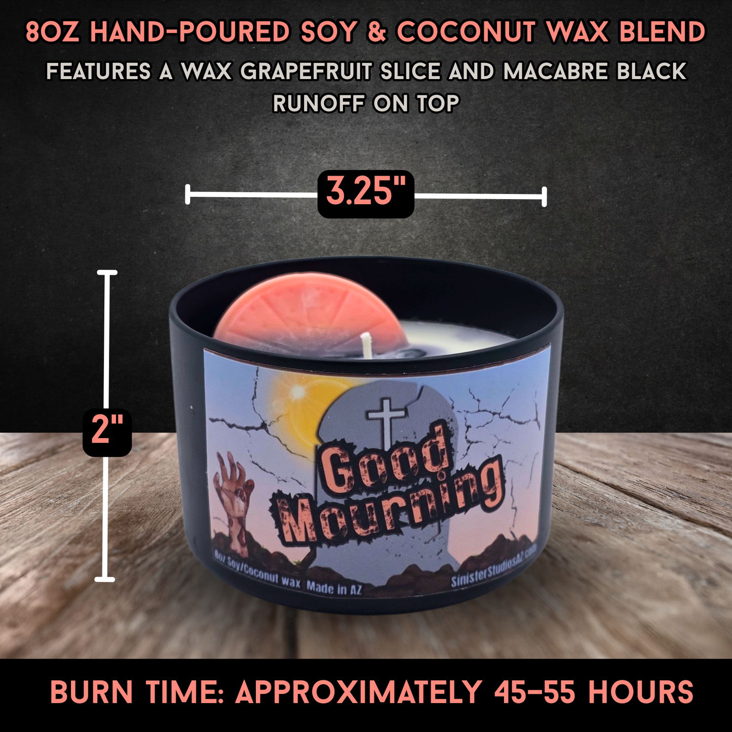 Good Mourning Grapefruit Candle & Wax Melts | Horror Candle | Fresh Citrus Scent | Macabre Gothic Decor | Soy Coconut Wax