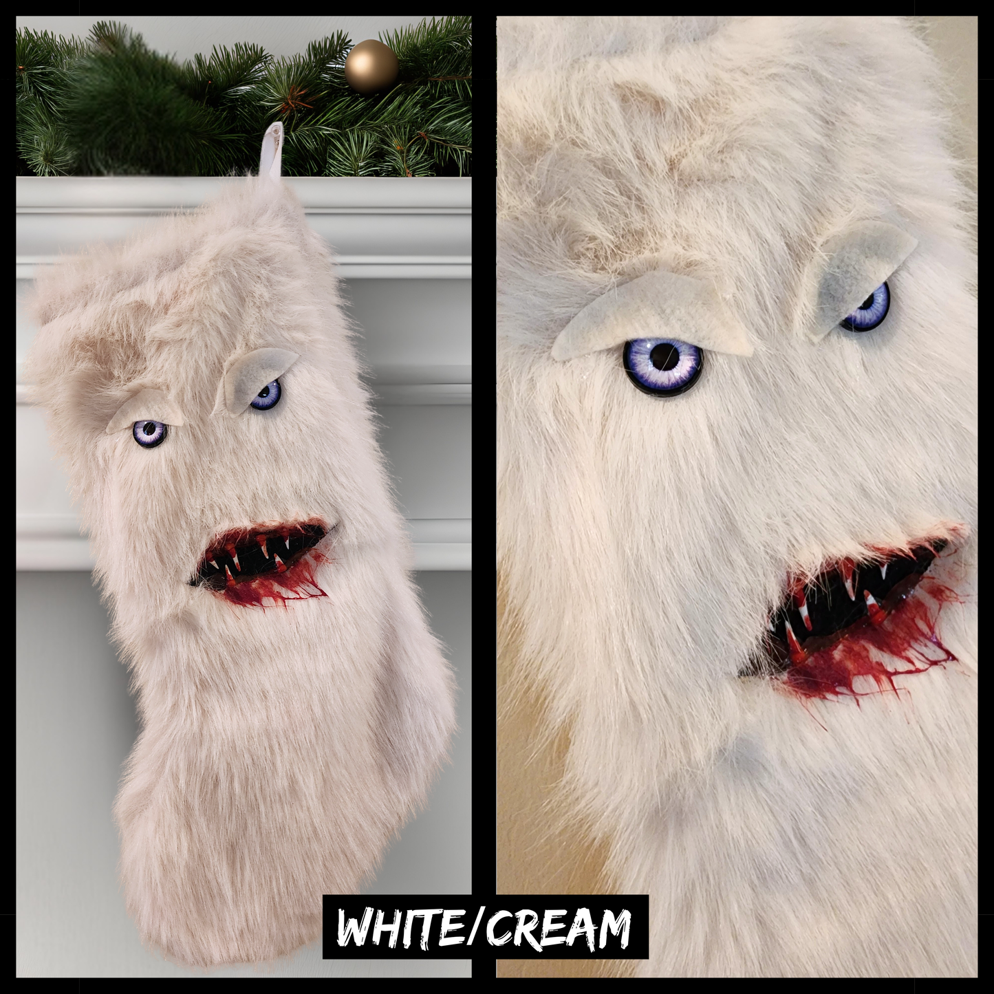 Monster Stalker Stocking | Faux Fur Monster Christmas Stocking | Horror Creepmas Décor | Handmade | 18" stocking