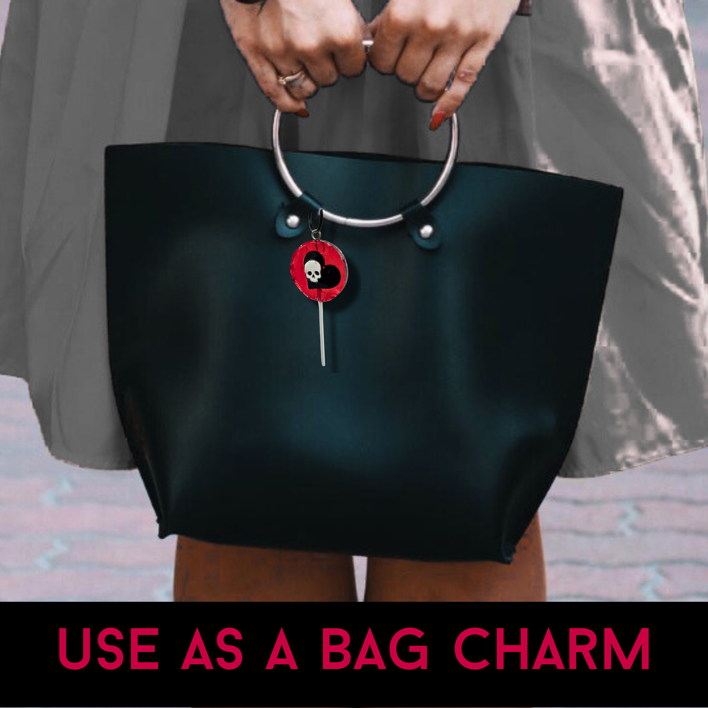 Until Death Sinister Love Lolli Keychain, Skull Heart Resin Lollipop Charm, Gothic Valentine Horror Gift, Dark Romance Bag Charm