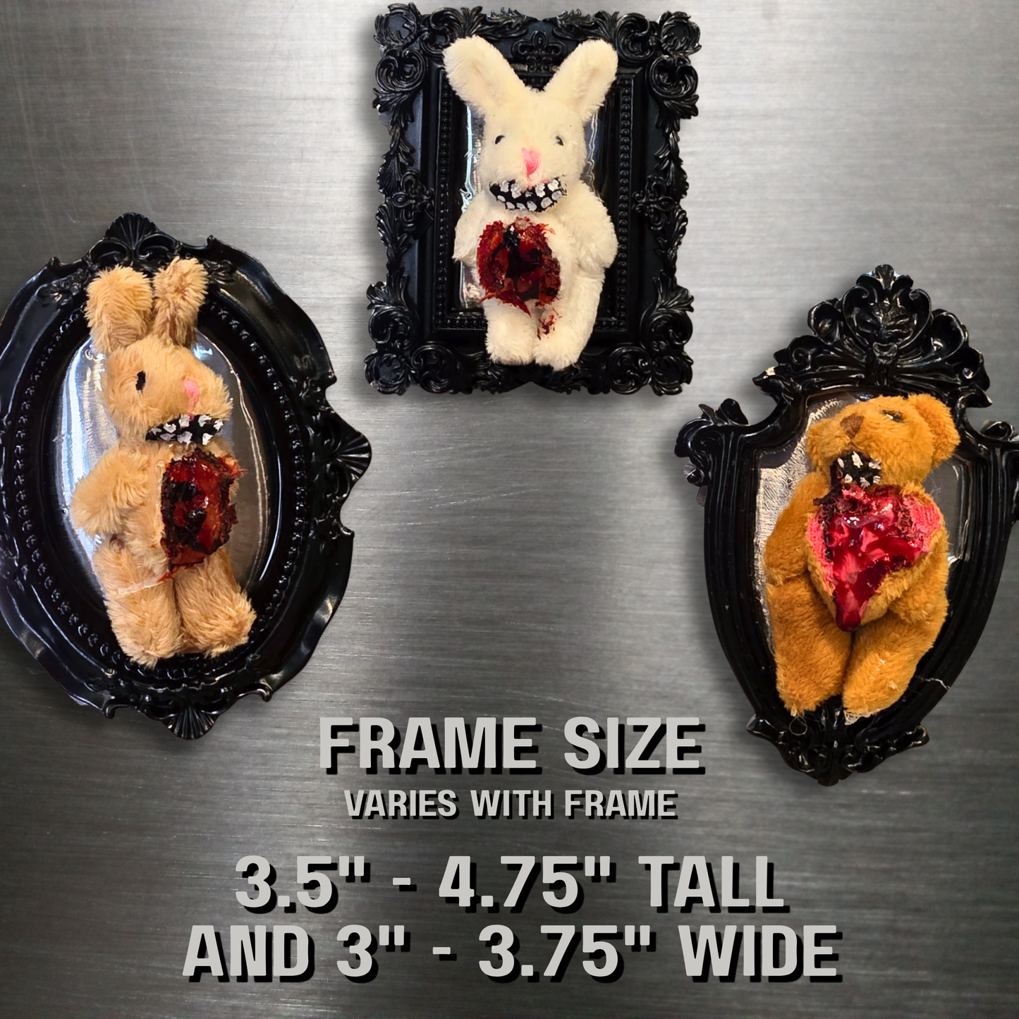 Gutted & Framed™ Gothic Plush Magnets | Handmade Horror Bunny & Bear Magnets