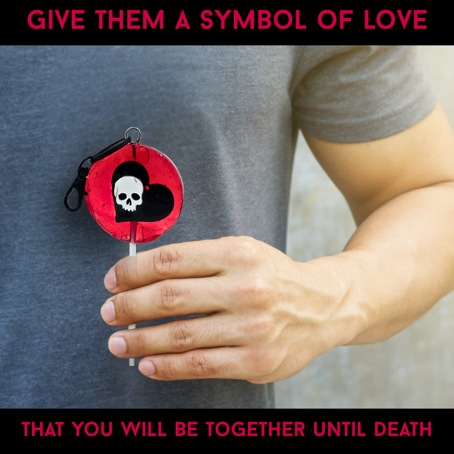 Until Death Sinister Love Lolli Keychain, Skull Heart Resin Lollipop Charm, Gothic Valentine Horror Gift, Dark Romance Bag Charm