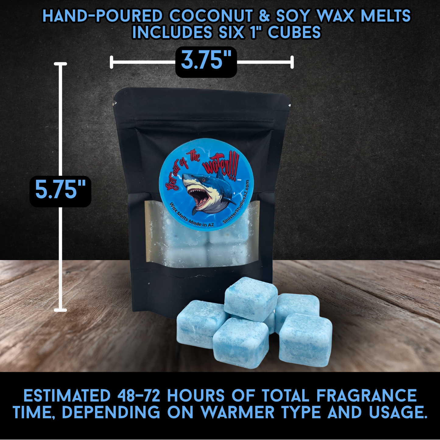 Get Out of the Water Shark Candle & Wax Melts | Horror Beach Candle | Coconut Tropical Fruit Scent | Shark Fin Wax | Sinister Studios AZ