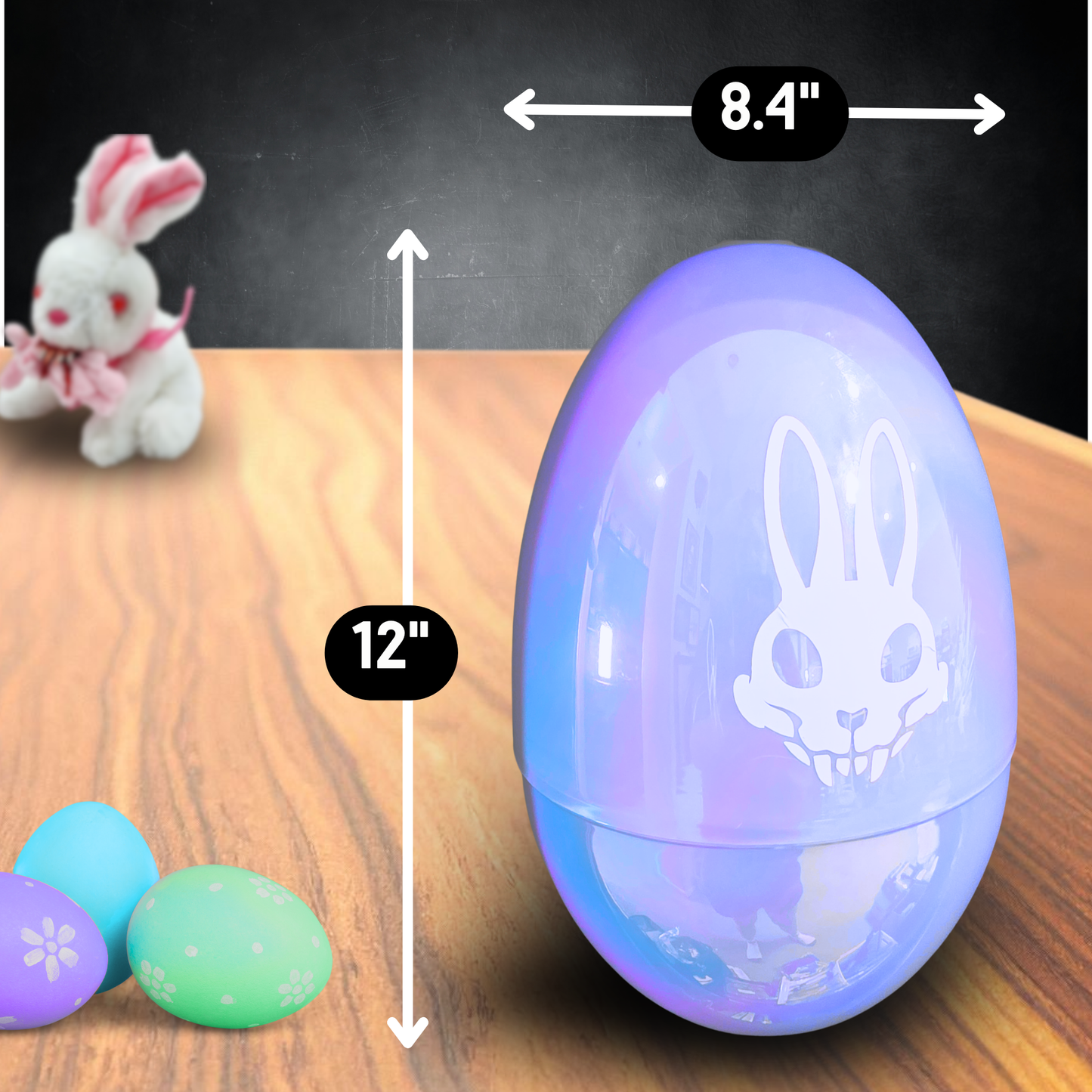 Mystery Creepster Egg Horror Easter Basket – Bad Bunny Plush, Creepster Ornament, 3D Acrylic Magnet & Sticker in 12" Pearlescent Egg