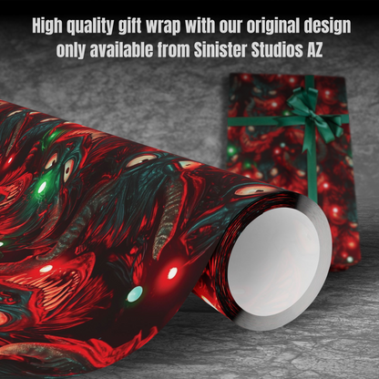 Christmas Goblin Lights Gift Wrap spooky gift Horror gift wrap creepy gothic gift wrap scary birthday gift wrap halloween gift gothic christmas demon wrapping paper