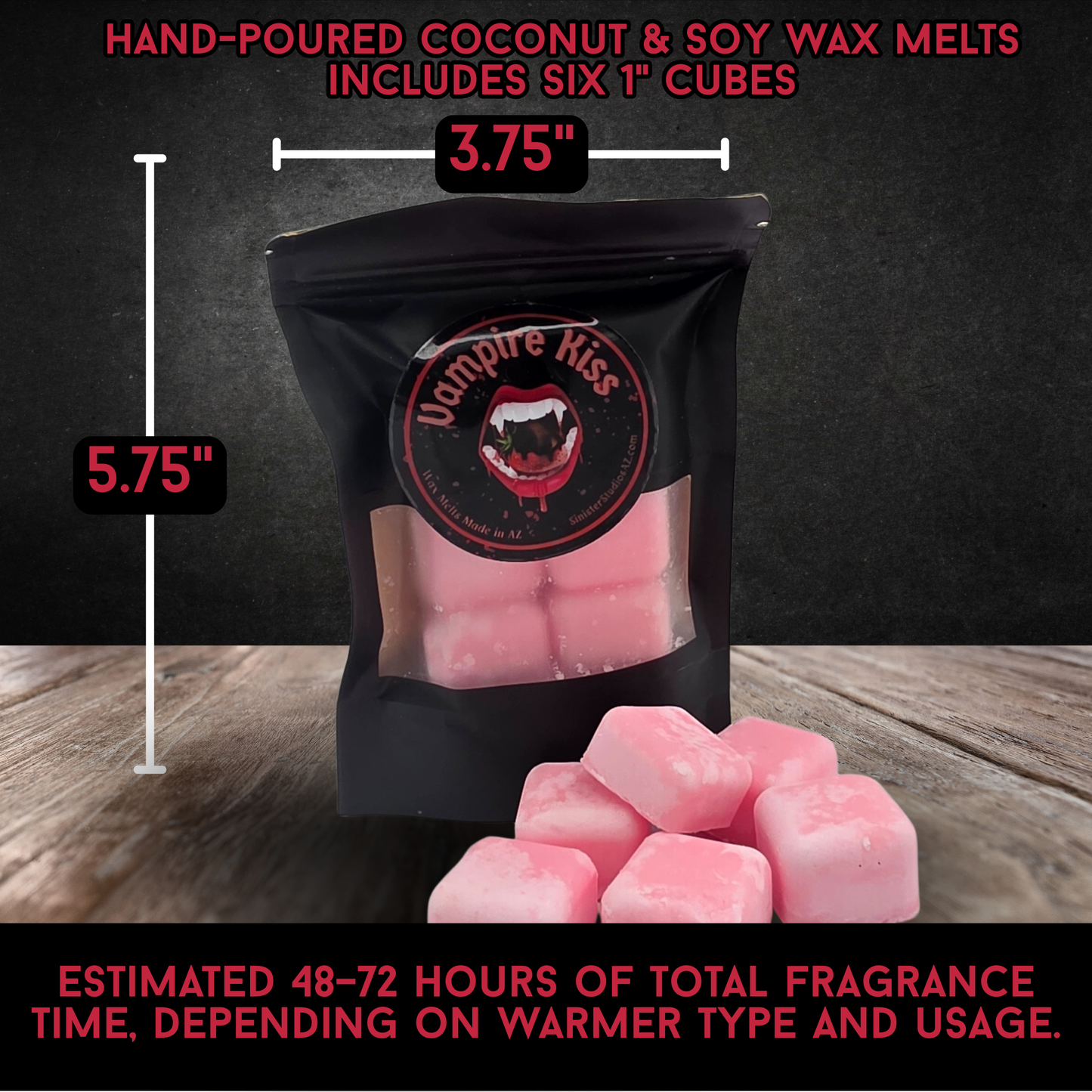 Vampire Kiss Candle and Wax Melts | Chocolate Strawberry Scent | Gothic Vampire Decor | Horror Candle Gift | Sinister Studios AZ