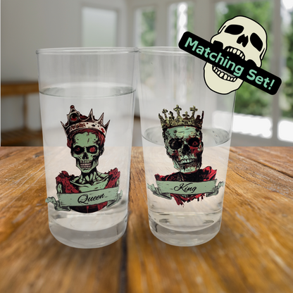 King & Queen Zombie Glass Tumbler Set – Spooky Gift for Couples, Halloween, Weddings, Housewarmings, and Gothic Home Decor, Zombie drinkware, Gothic drinkware set