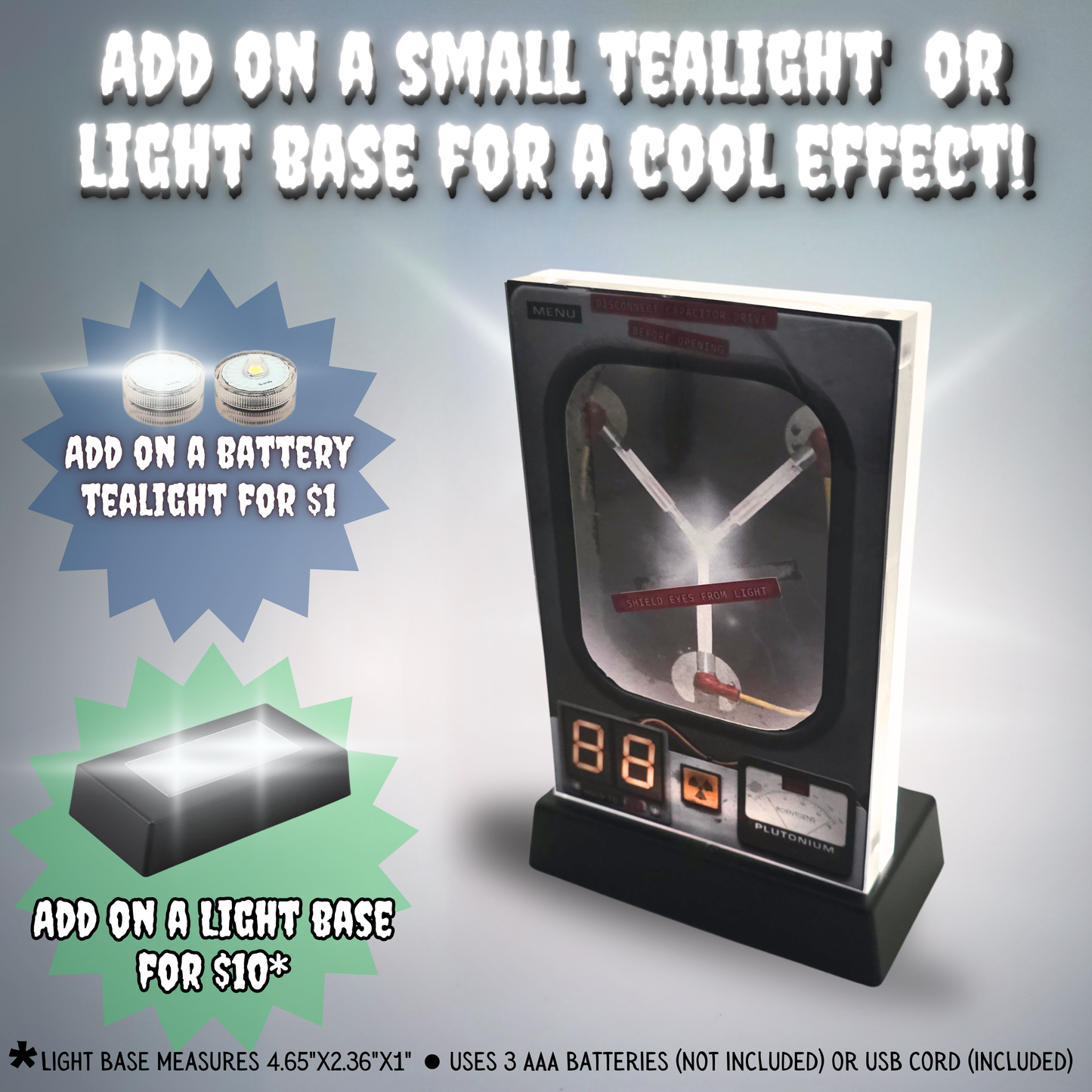 Flux Capacitor 3D Effect Acrylic Sci-Fi Decor, Back to the Future Inspired Layered Acrylic Display with Optional Light Base