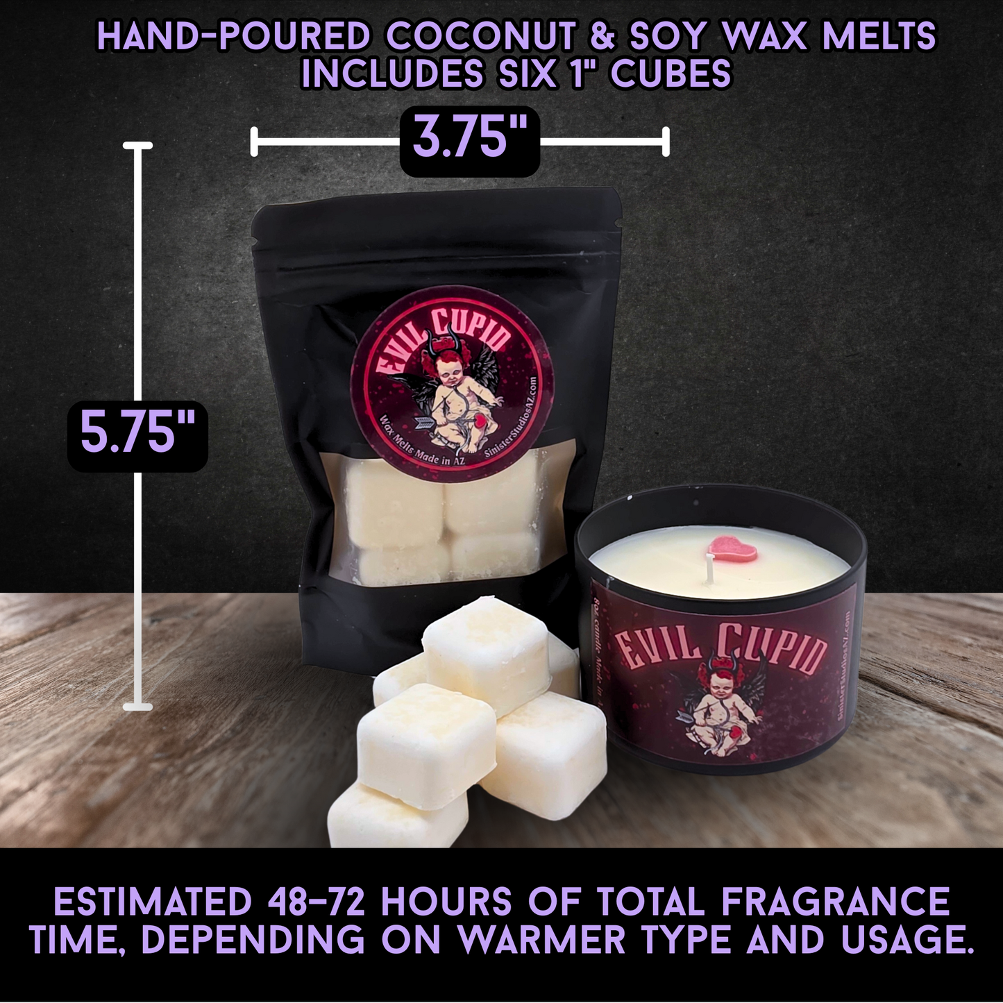 Evil Cupid Candle and Wax Melts | Gothic Valentine Candle | Black Violet Saffron Scent | Horror Valentine Decor Gift