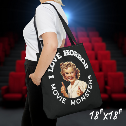 I Love Horror Movie Monsters Tote bag horror gift for her reusable horror shopping tote horror monster fan gift for her