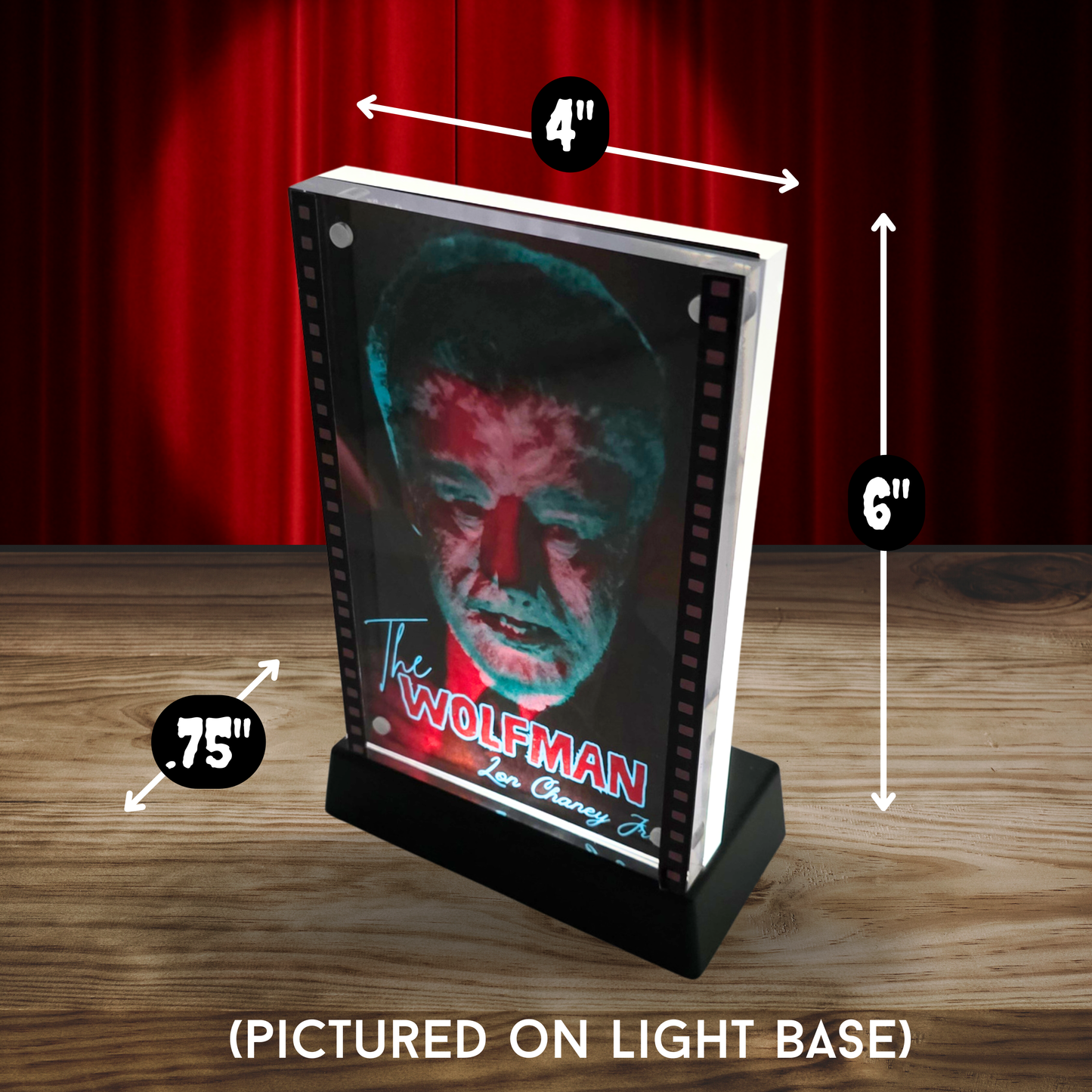 The Wolfman 3D Effect Acrylic – Color Reactive Lon Chaney Jr Monster Illusion Art Display with Optional RGB LED Light Base