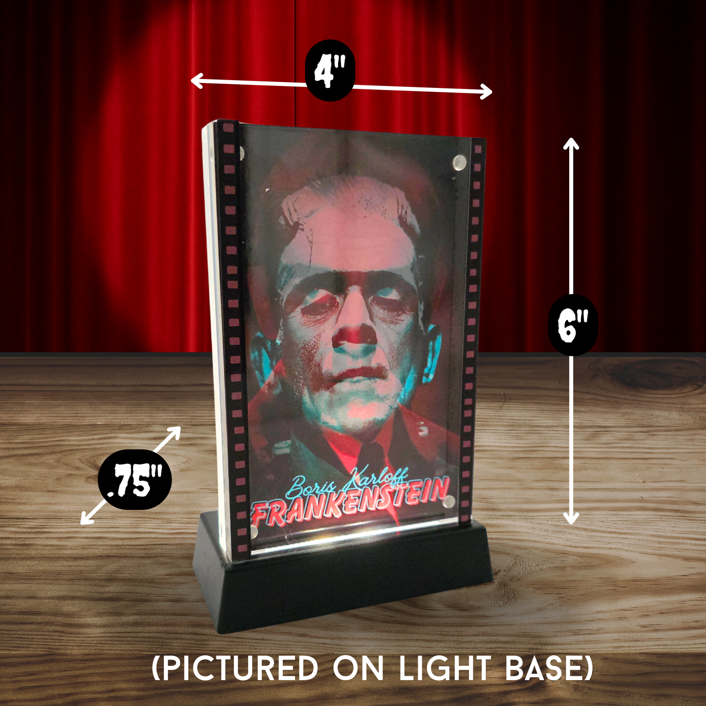 Frankenstein 3D Effect Acrylic – Color Reactive Boris Karloff Monster Illusion Art Display with Optional RGB LED Light Base