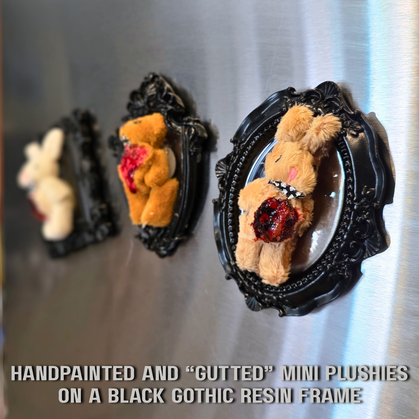 Gutted & Framed™ Gothic Plush Magnets | Handmade Horror Bunny & Bear Magnets