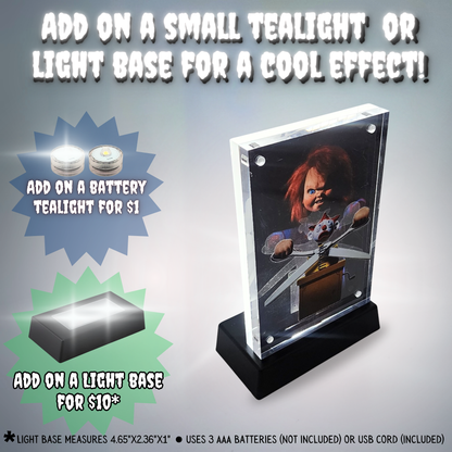 Chucky 3D Effect Acrylic | Child’s Play Horror Scene Display | Killer Doll Layered Art | Light Base or Tealight Add-On