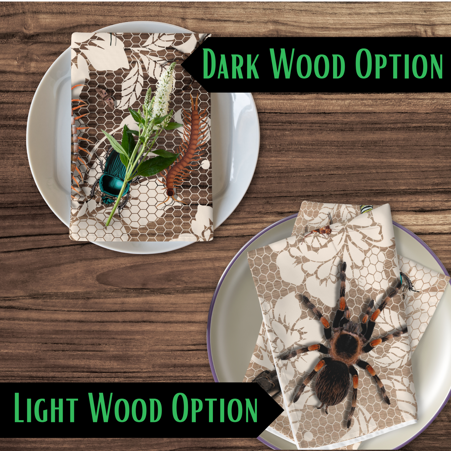 Insect and Lace 4 piece napkin set horror decor creepy table linens horror party decor insect decor table setting creepy spider gift for her housewarming horror gift