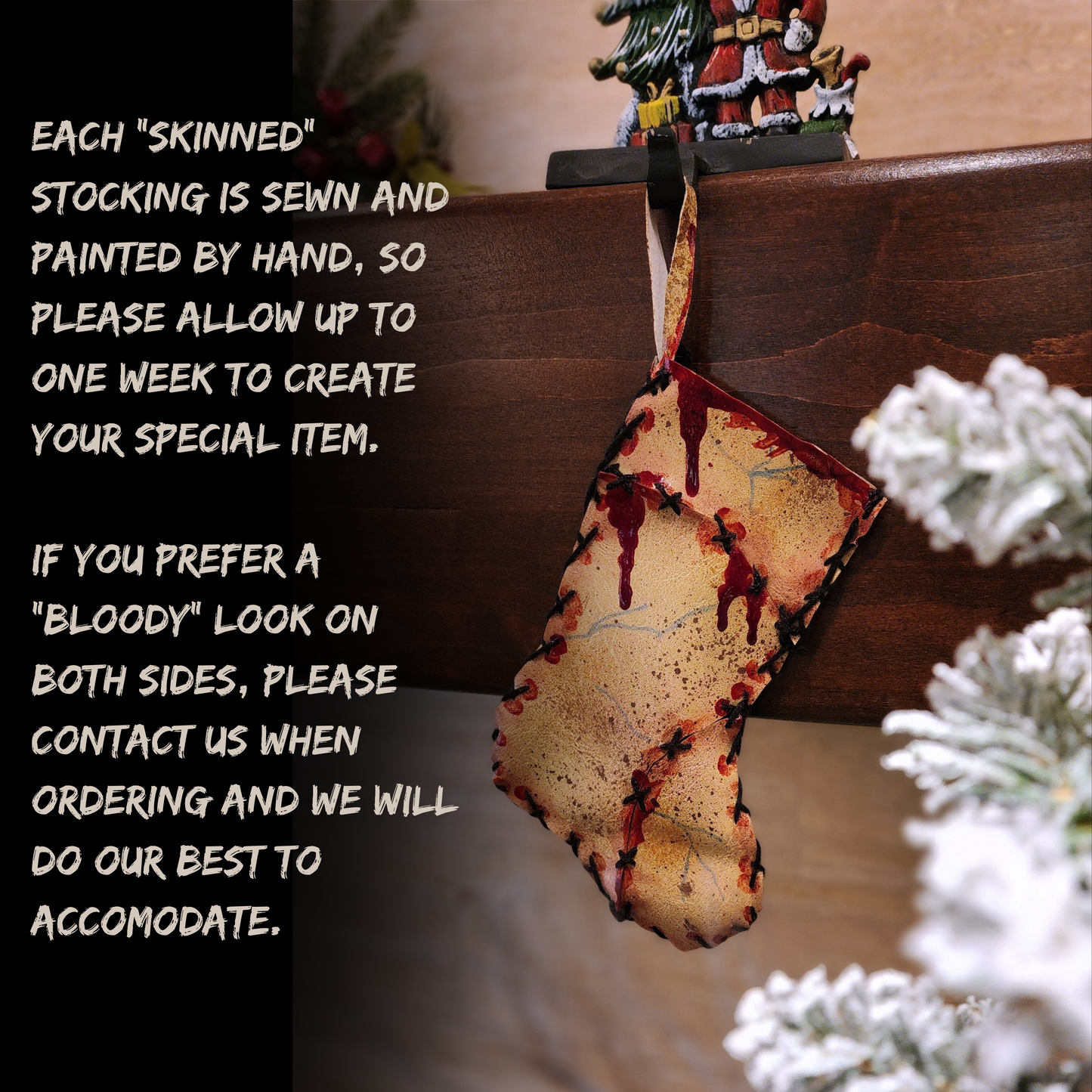 Skinned Holiday Stocking | Ed Gein Inspired Faux Leather Horror Décor | Handmade Bloody Creepmas Gift | Gothic Christmas Stocking AZ