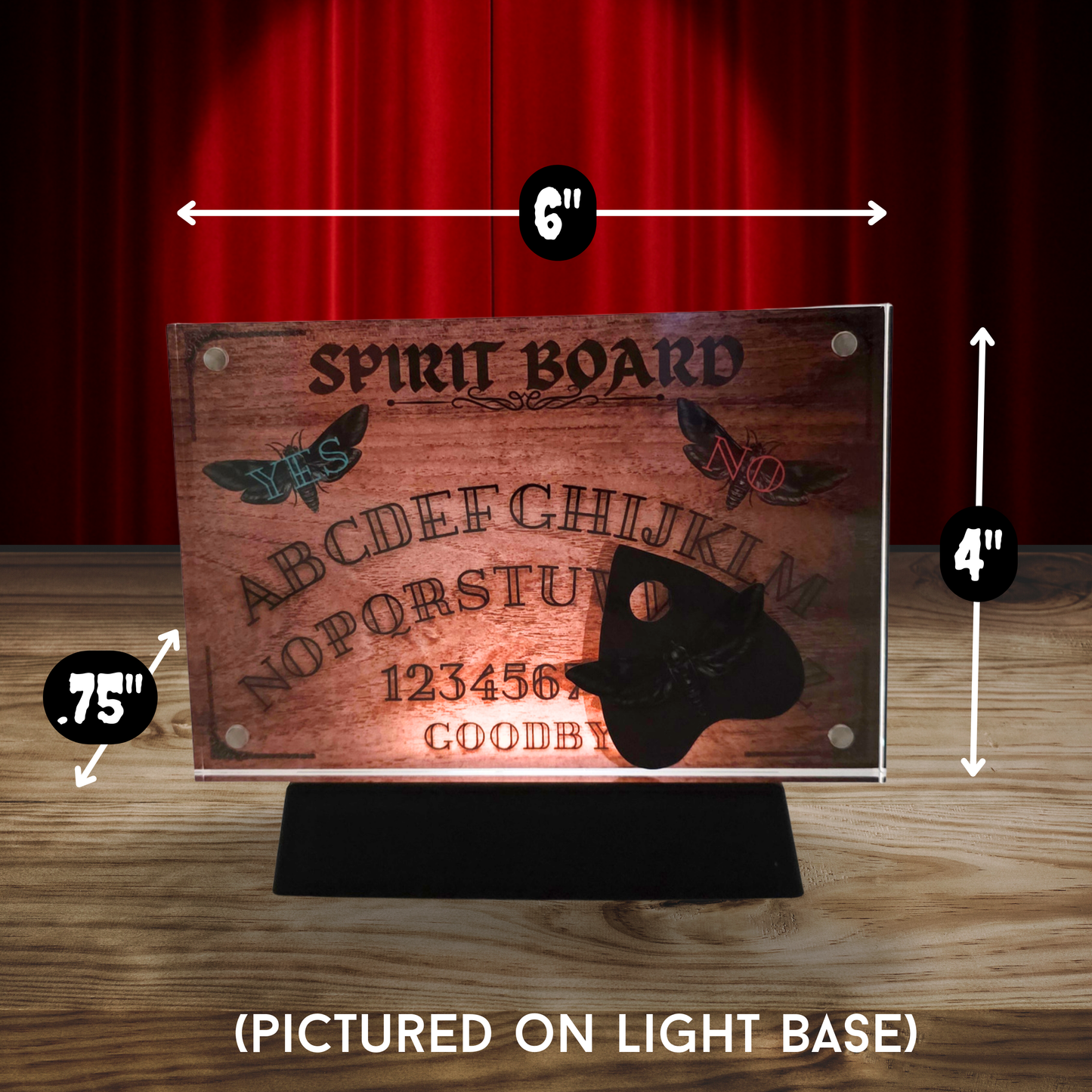 Sinister Spirit Board 3D Effect Acrylic – Gothic Ouija Inspired Decor with Moving YES/NO Light Effect – Horror Desk Display