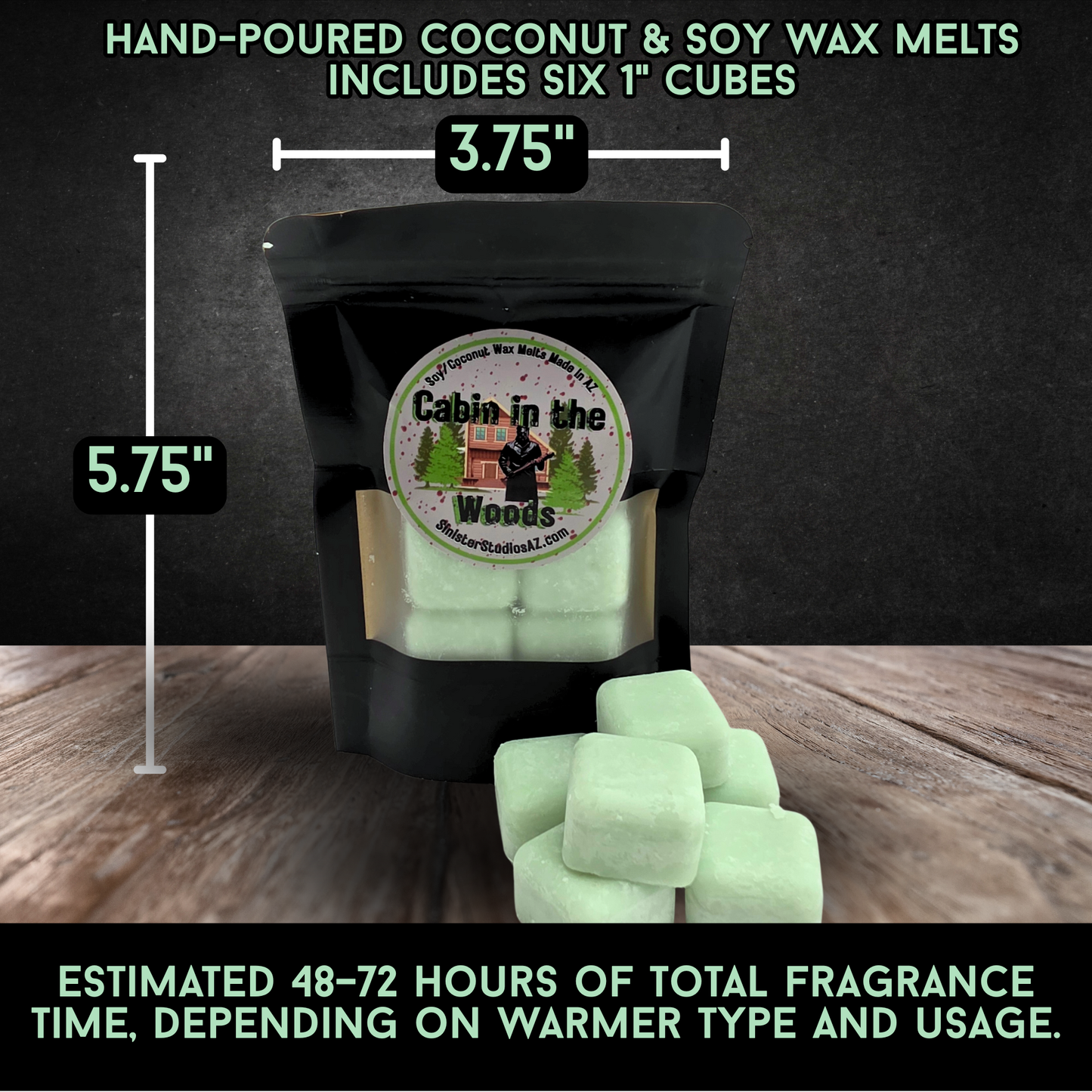 Cabin in the Woods Horror Candle & Wax Melts Set | Campfire Pine Eucalyptus Candle | Slasher Cabin Decor | Sinister Studios AZ