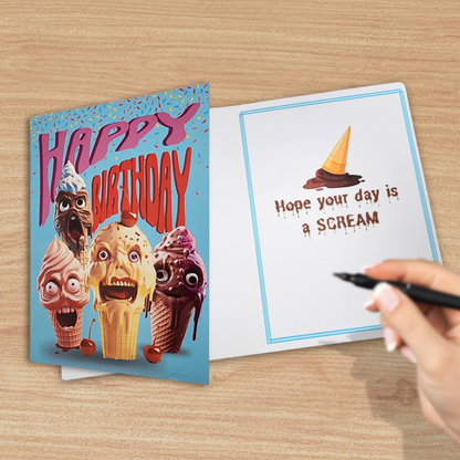 IceSCREAM birthday card creepy bday card for him scary icecream card for her Horror birthday card for her scary food art card bday gift