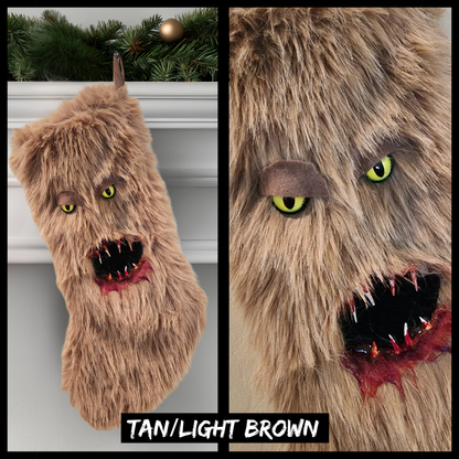 Monster Stalker Stocking | Faux Fur Monster Christmas Stocking | Horror Creepmas Décor | Handmade | 18" stocking