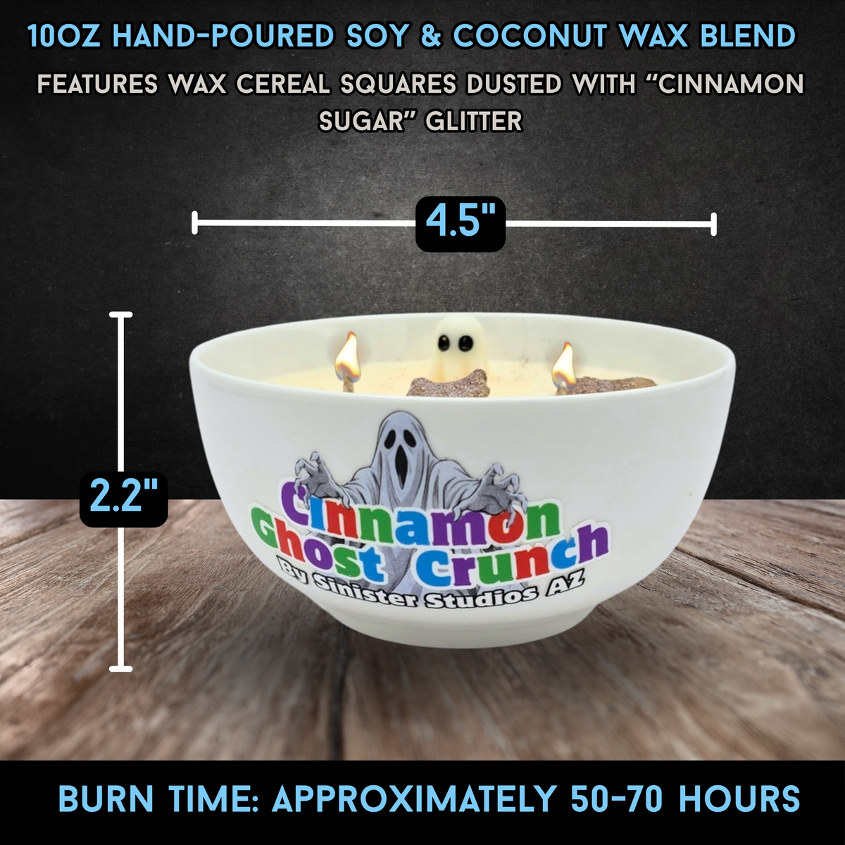 Cinnamon Ghost Crunch Cereal Bowl Candle | Cinnamon Sugar & Milk Scent | 10 oz