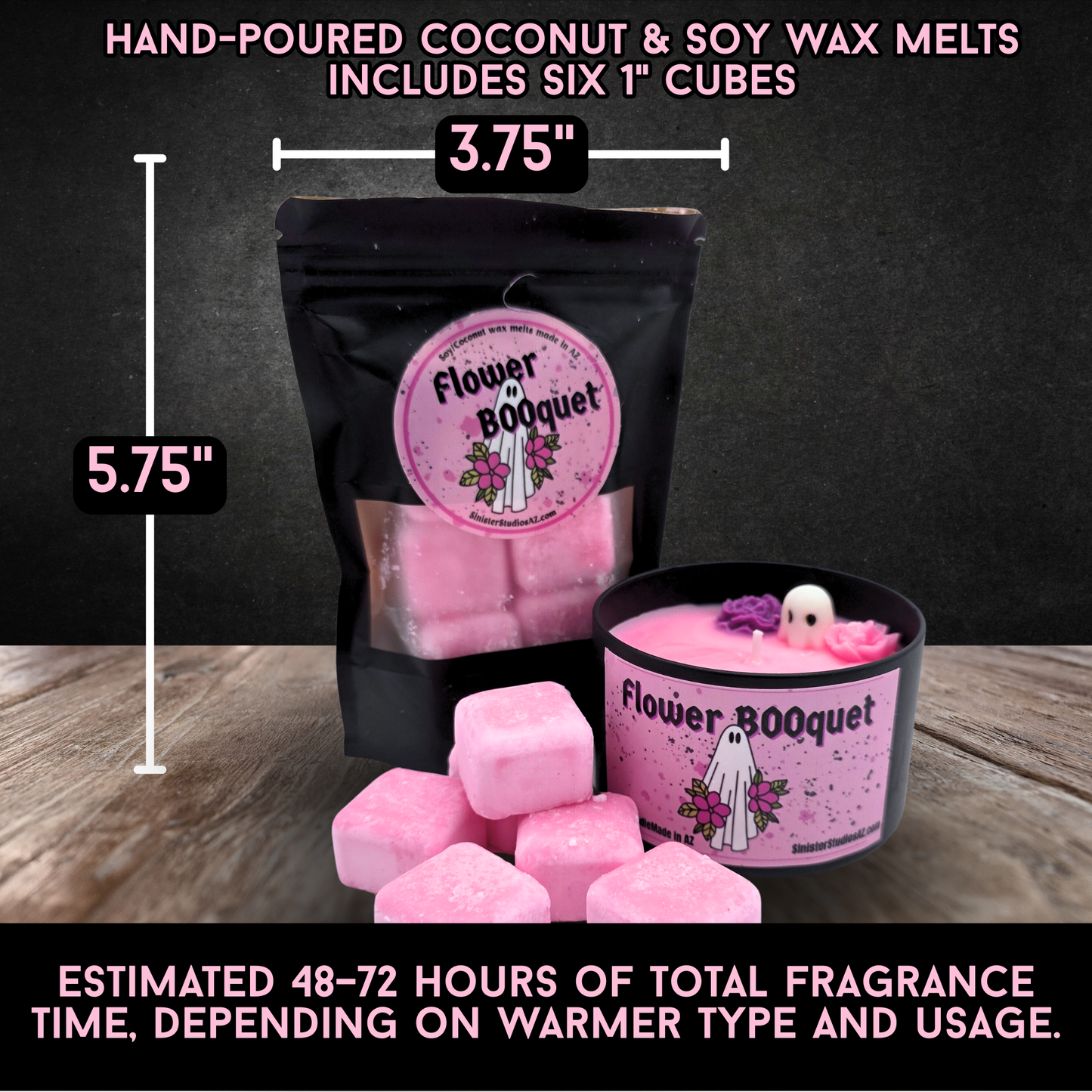 Flower BOOquet Ghost Candle & Wax Melts Set, Floral Scented Horror Candle, Pink Gothic Decor, Creepy Cute Gift, Spooky Home Fragrance