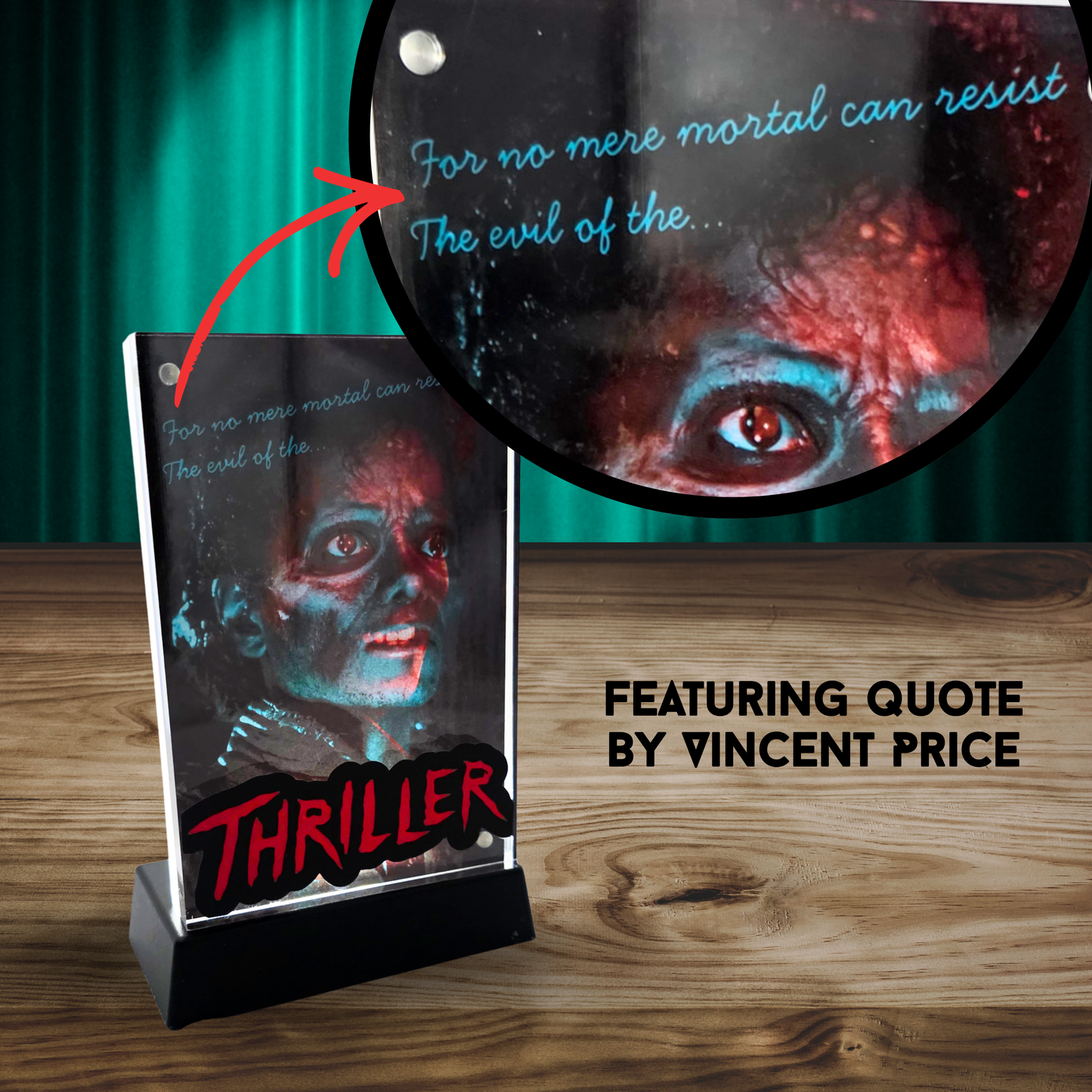 Color Reactive Thriller Acrylic Display, Michael Jackson Inspired 3D Effect Art, LED Light Reactive Horror Collectible, Autograph Display 4x6