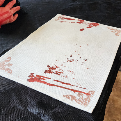 Help Sinister Placemat Set - Bloody Horror Placemat Linen Placemats with Fake Blood Design, Halloween Table Decor, Creepy Gothic Kitchen