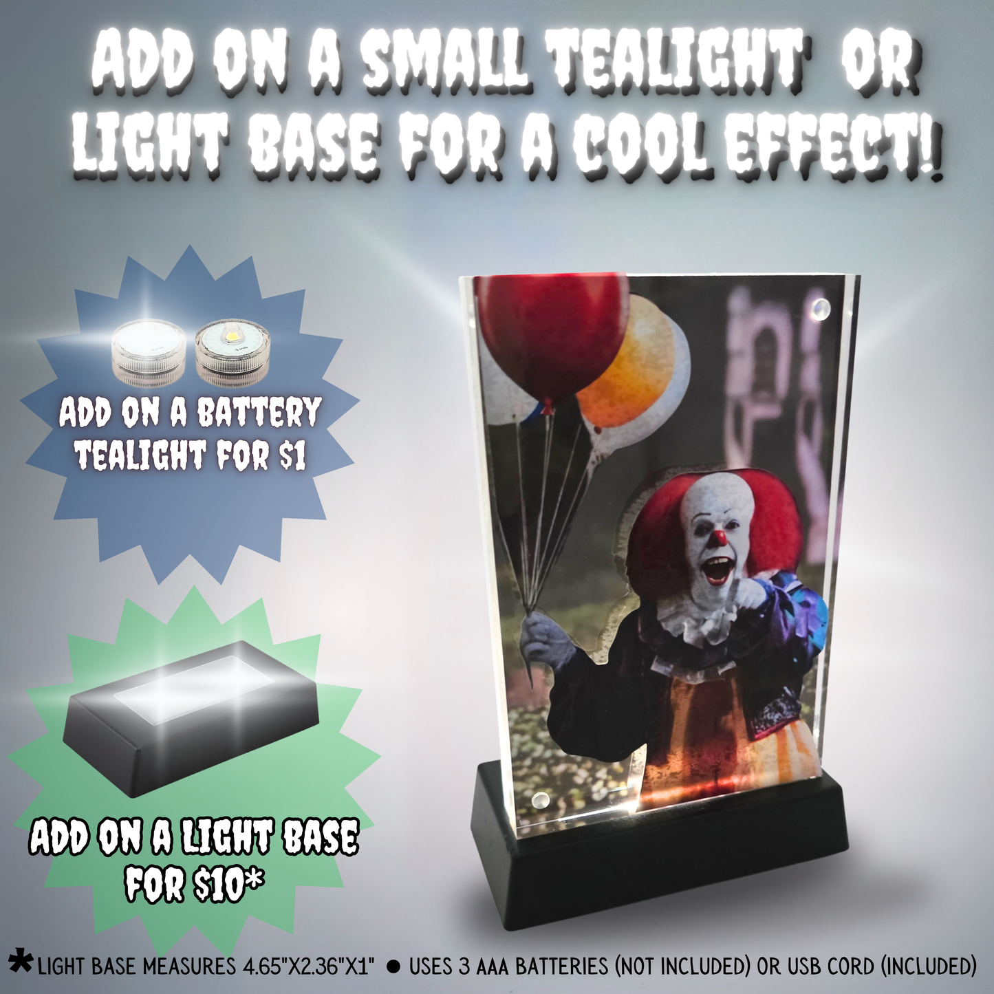 Pennywise 1990 3D Effect Acrylic – Tim Curry Inspired Horror Clown Layered Acrylic Art Display with Optional LED Light Base