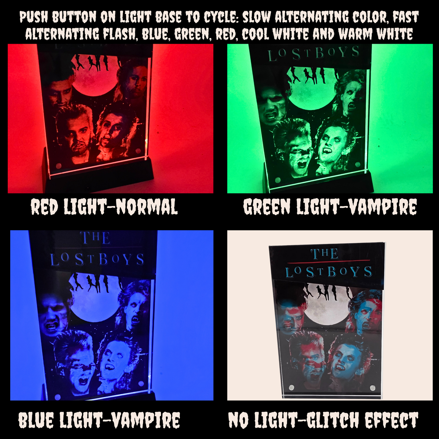 The Lost Boys 3D Effect Acrylic Horror Art | Glitch Vampire Transformation Display | Light Base Optional | Horror Movie Decor