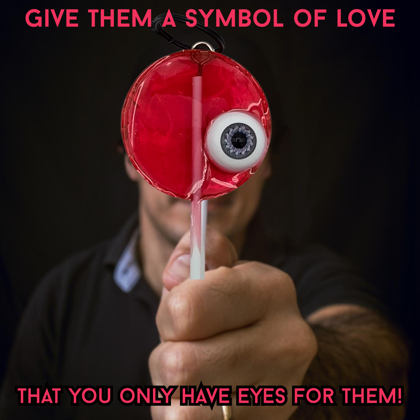 I Only Have Eyes for You Sinister Love Lolli Keychain, Eyeball Resin Lollipop Charm, Gothic Valentine Horror Gift