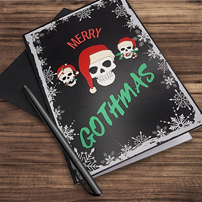 Merry Gothmas card gothic christmas card gift skulls holiday card goth card for her santa skull card for him