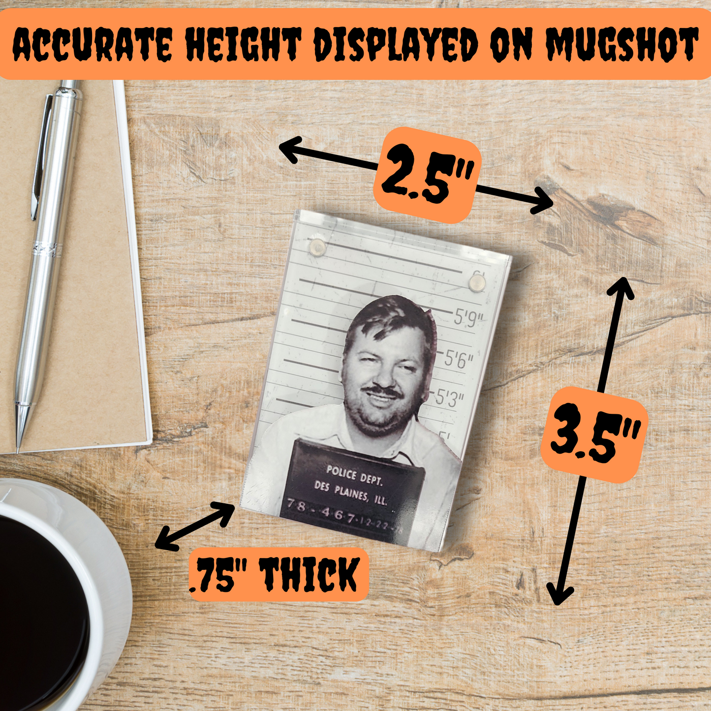 John Wayne Gacy Killer Acrylic Mugshot serial killer mugshot home decor true crime office decor serial killer gift