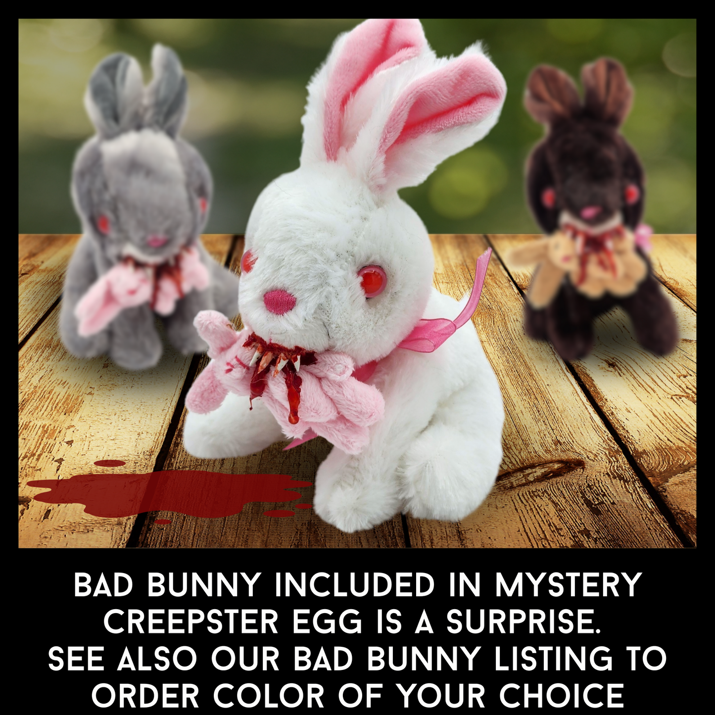 Mystery Creepster Egg Horror Easter Basket – Bad Bunny Plush, Creepster Ornament, 3D Acrylic Magnet & Sticker in 12" Pearlescent Egg