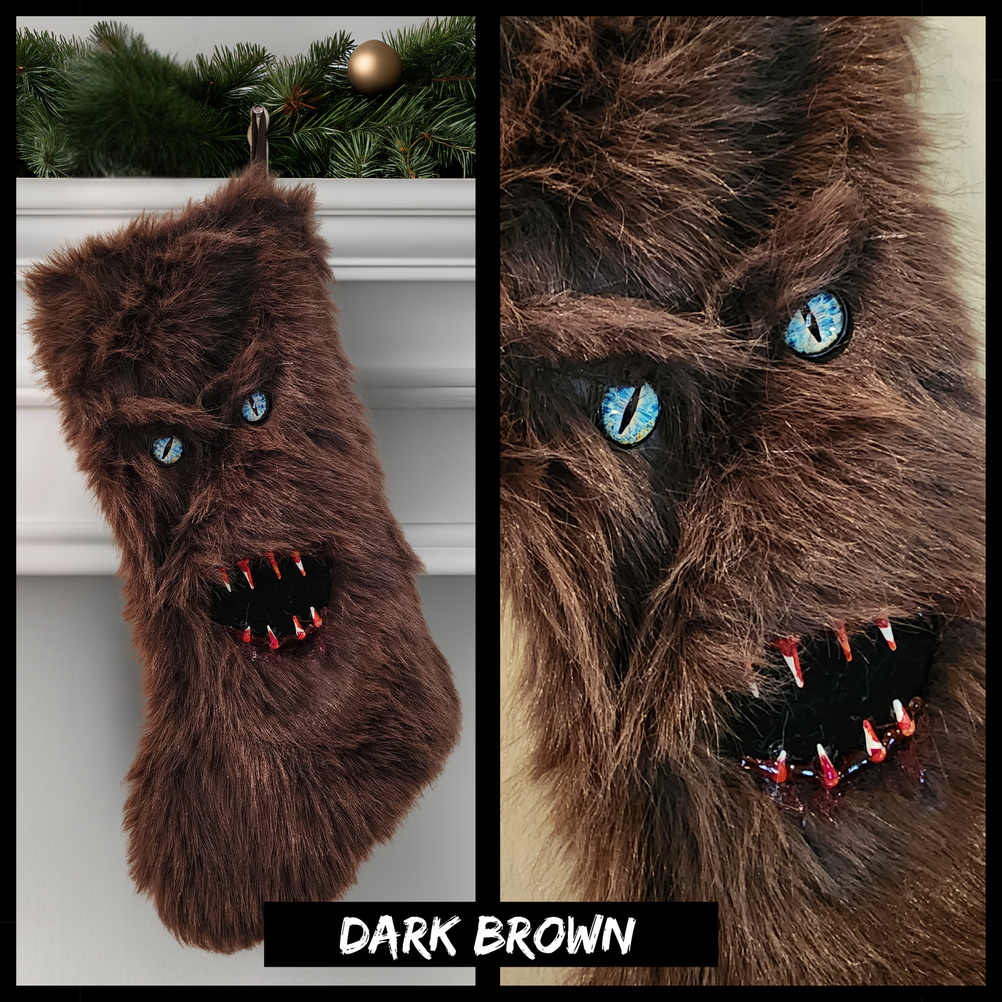 Monster Stalker Stocking | Faux Fur Monster Christmas Stocking | Horror Creepmas Décor | Handmade | 18" stocking