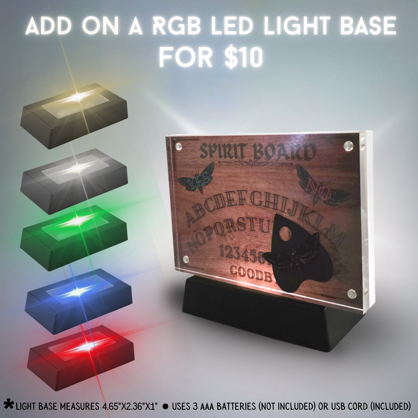 Sinister Spirit Board 3D Effect Acrylic – Gothic Ouija Inspired Decor with Moving YES/NO Light Effect – Horror Desk Display