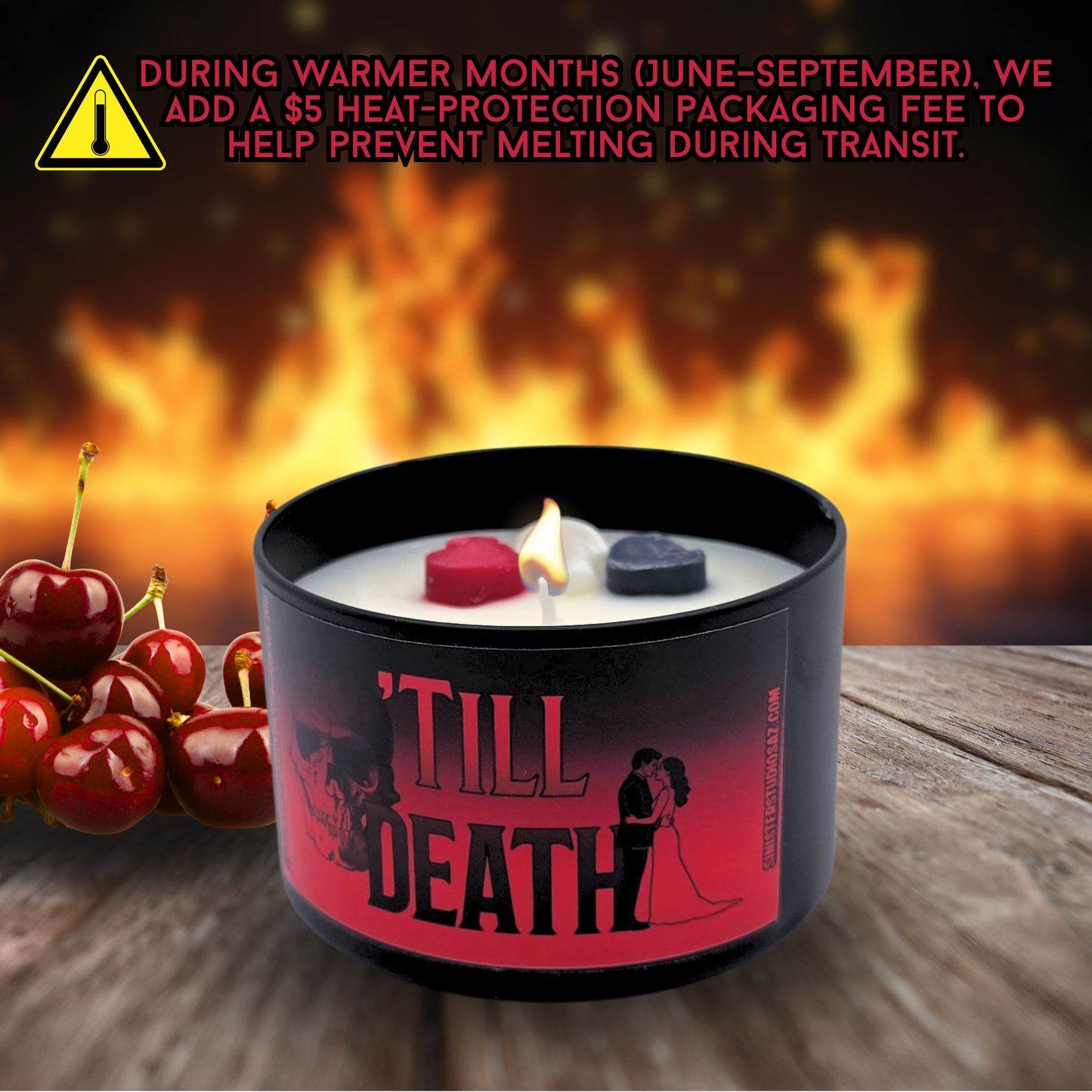 Till Death Horror Candle & Wax Melts Set – Cherry Mahogany Teakwood Scent – Gothic Wedding Gift – Dark Romantic Decor