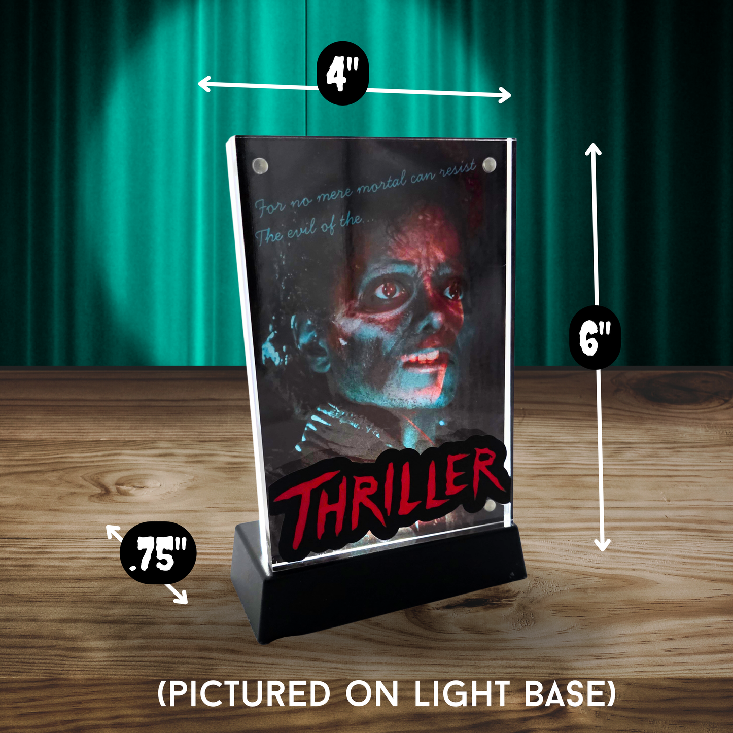 Color Reactive Thriller Acrylic Display, Michael Jackson Inspired 3D Effect Art, LED Light Reactive Horror Collectible, Autograph Display 4x6