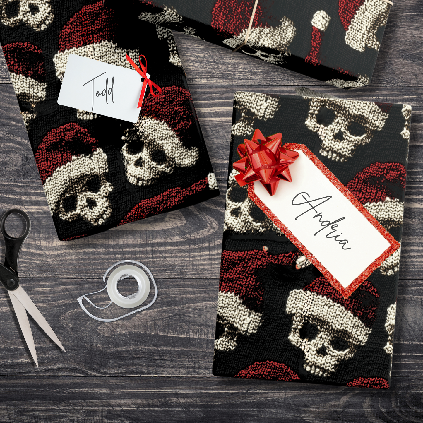 Santa Sweater Skulls Gift Wrap spooky gift Horror gift wrap creepy gothic gift wrap scary birthday gift wrap halloween gift gothic christmas santa hat wrapping paper