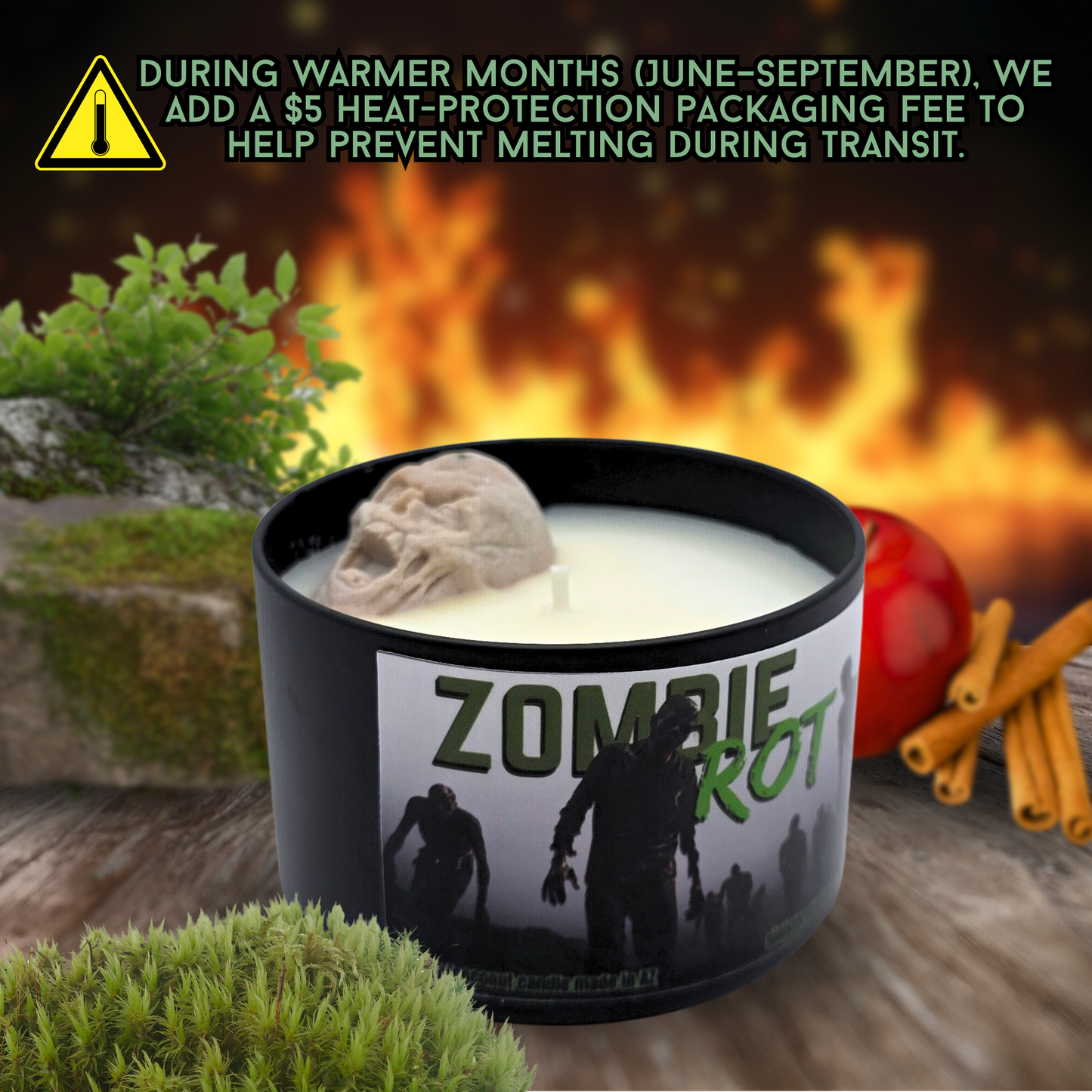 Zombie Rot Horror Candle and Wax Melts | Marine Moss Spiced Fruit Scent | Goth Home Decor | Skull Candle | Creepy Gift