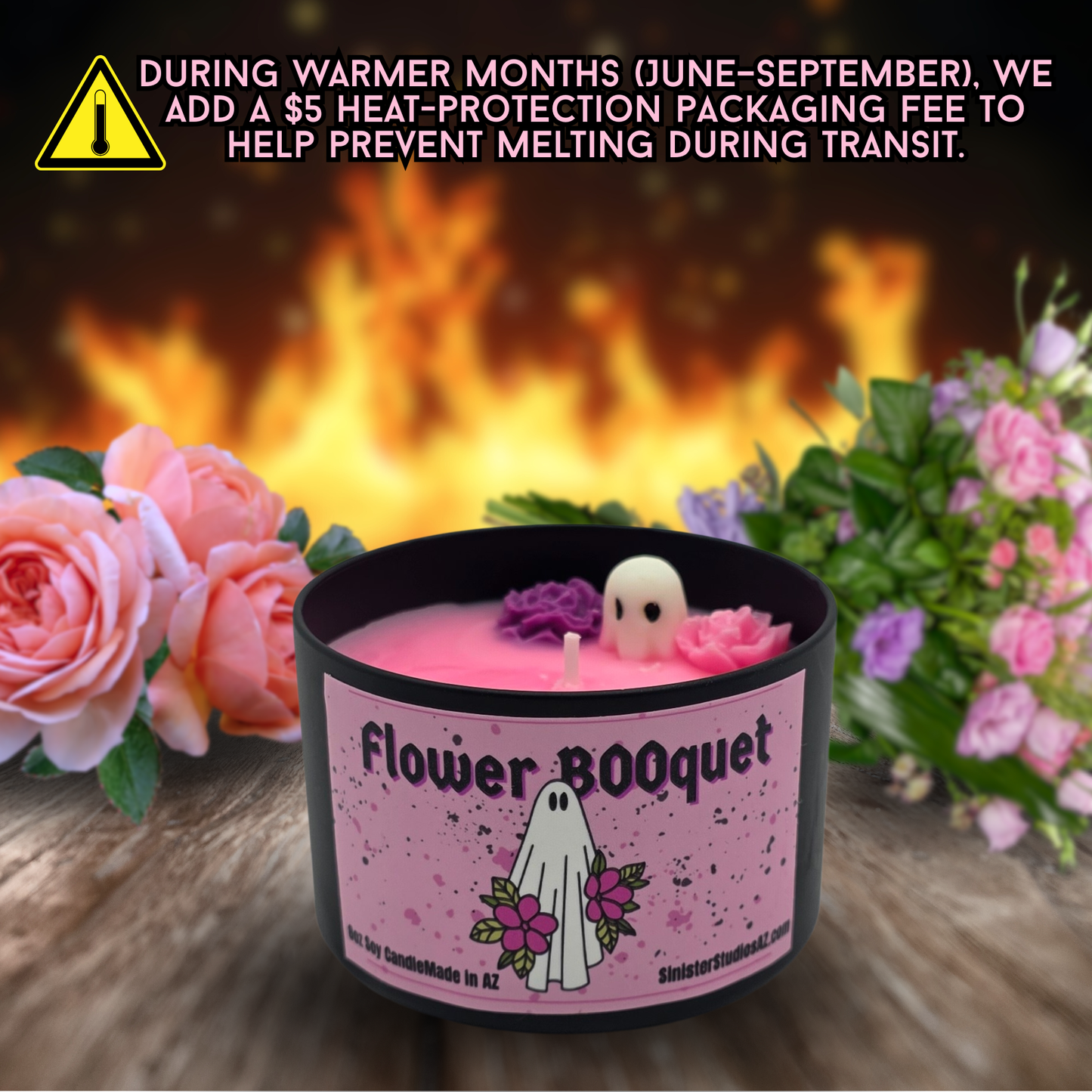 Flower BOOquet Ghost Candle & Wax Melts Set, Floral Scented Horror Candle, Pink Gothic Decor, Creepy Cute Gift, Spooky Home Fragrance