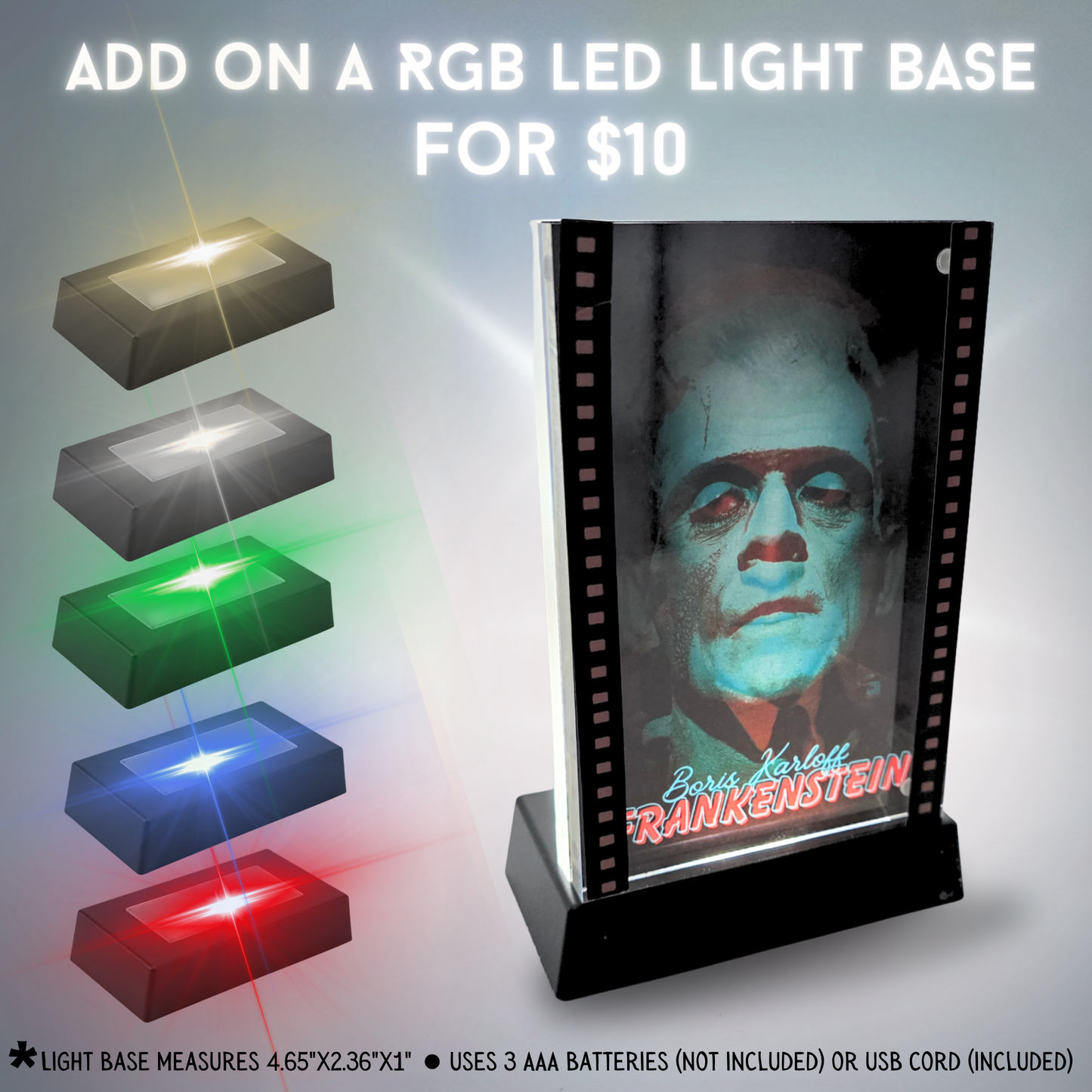 Frankenstein 3D Effect Acrylic – Color Reactive Boris Karloff Monster Illusion Art Display with Optional RGB LED Light Base