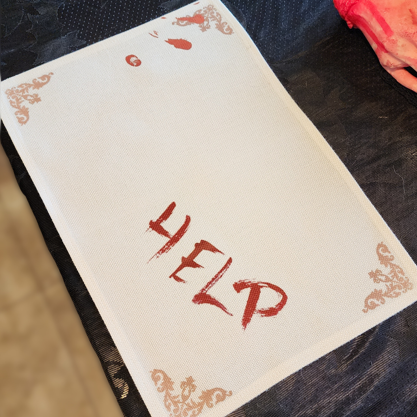 Help Sinister Placemat Set - Bloody Horror Placemat Linen Placemats with Fake Blood Design, Halloween Table Decor, Creepy Gothic Kitchen