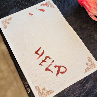 Help Sinister Placemat Set - Bloody Horror Placemat Linen Placemats with Fake Blood Design, Halloween Table Decor, Creepy Gothic Kitchen