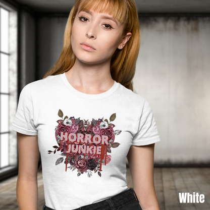 Horror Junkie tee unisex horror tshirt for her pretty horror tee gift horror fan tee for her horror graphic tee classic horror tshirt