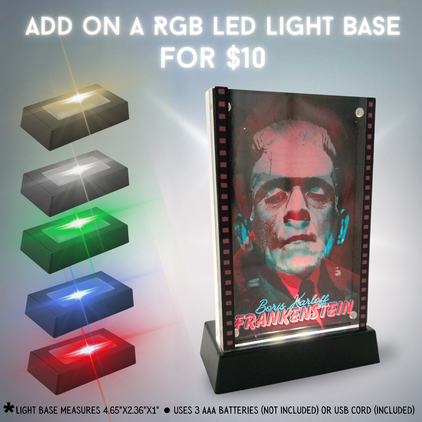 Frankenstein 3D Effect Acrylic – Color Reactive Boris Karloff Monster Illusion Art Display with Optional RGB LED Light Base