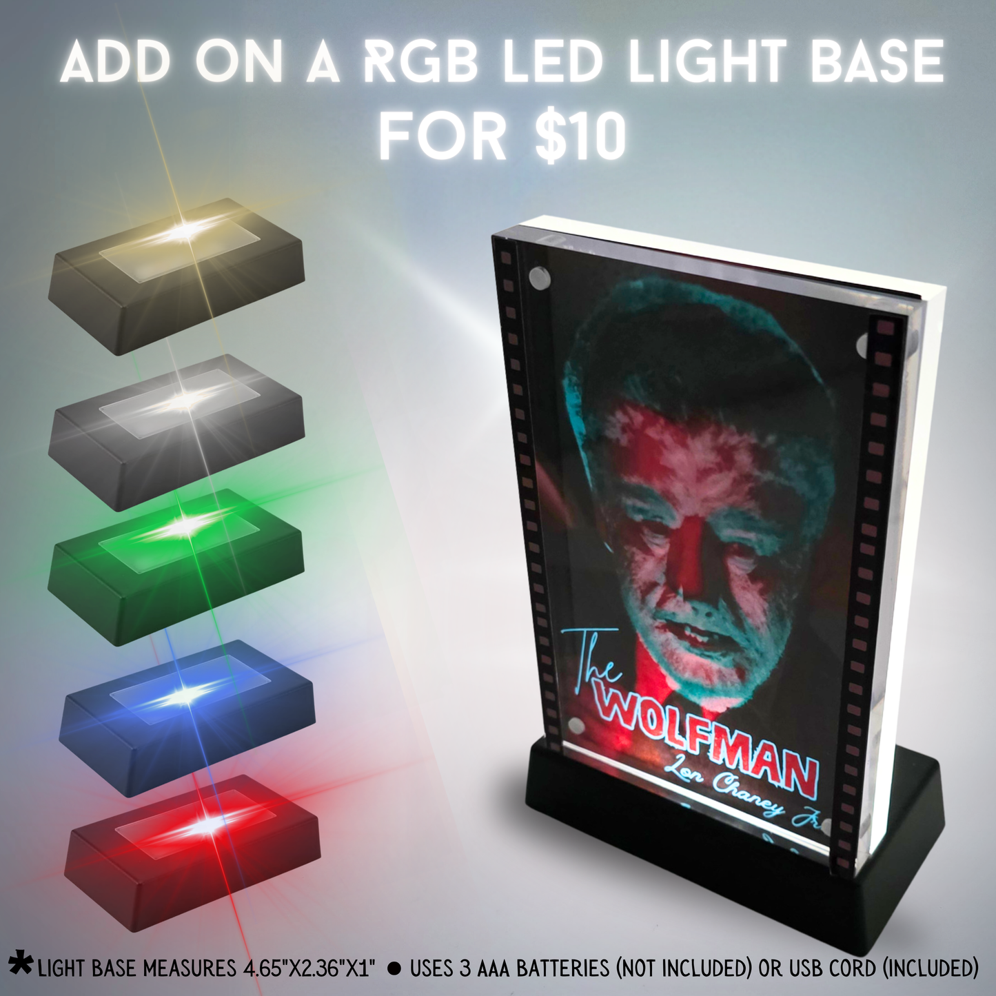 The Wolfman 3D Effect Acrylic – Color Reactive Lon Chaney Jr Monster Illusion Art Display with Optional RGB LED Light Base