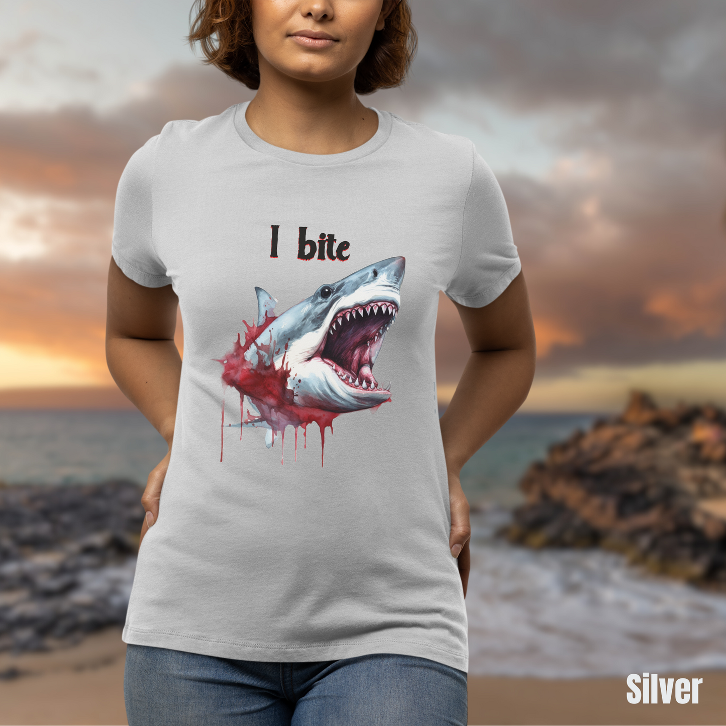 I Bite Shark tee unisex Shark attack horror tshirt for her Bloody Shark tee gift Great White Shark tee for her summer shark tshirt gift