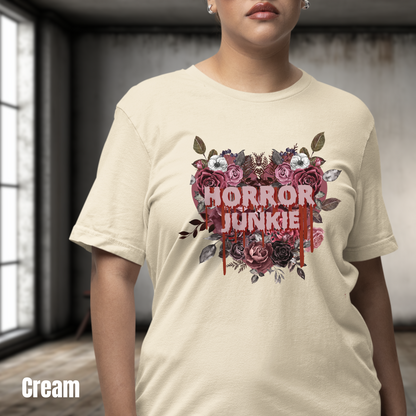 Horror Junkie tee unisex horror tshirt for her pretty horror tee gift horror fan tee for her horror graphic tee classic horror tshirt